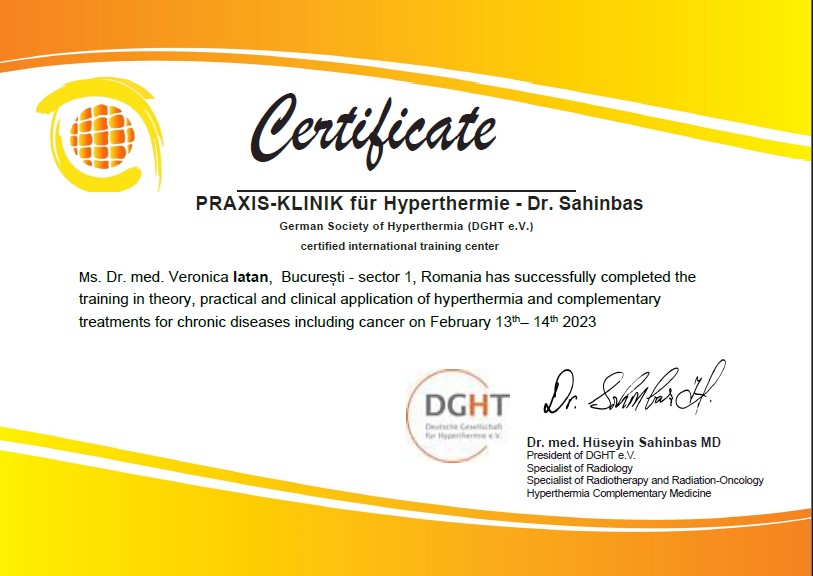 certificat hipertermie oncologica DGHT eV dr. med. Iatan Veronica