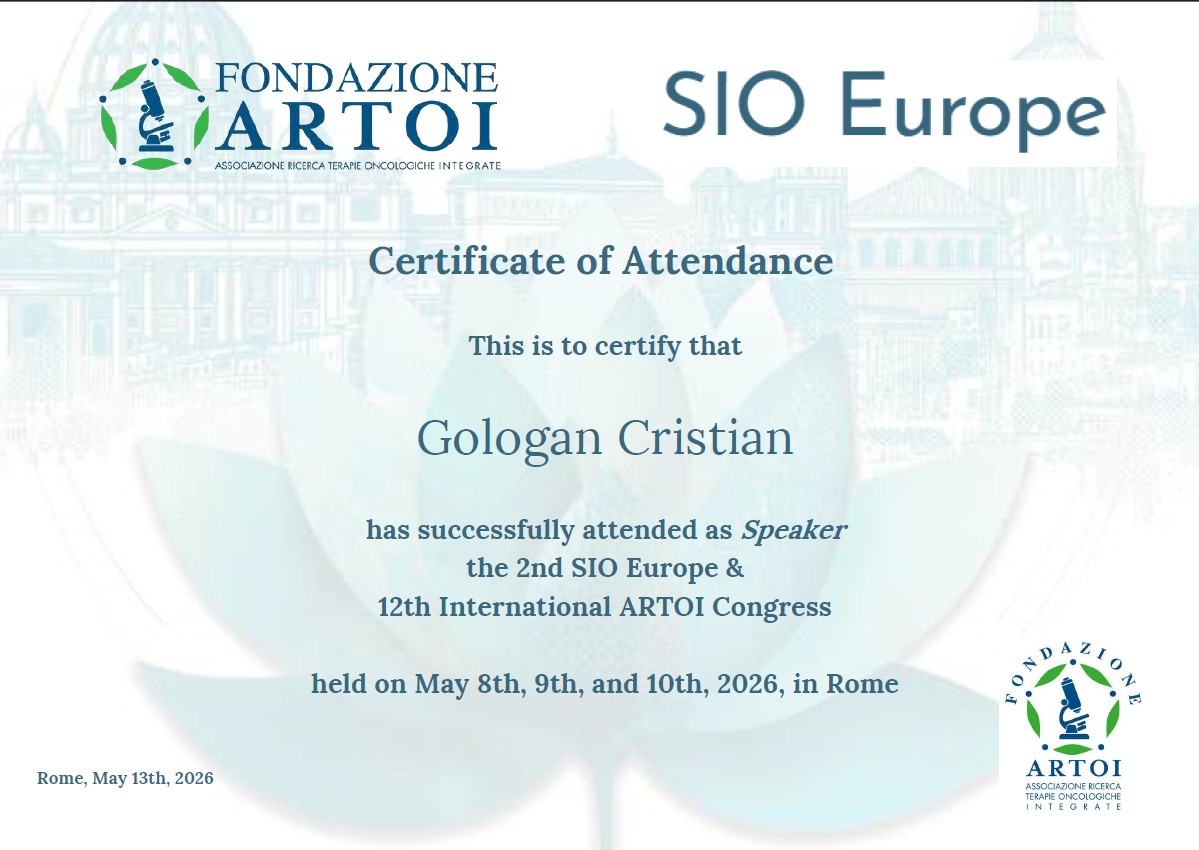 certificate attendance SIIO hyperthermia Congress Rome 2026 MSc Gologan Cristian Societatea Romana Hipertermie Oncologica