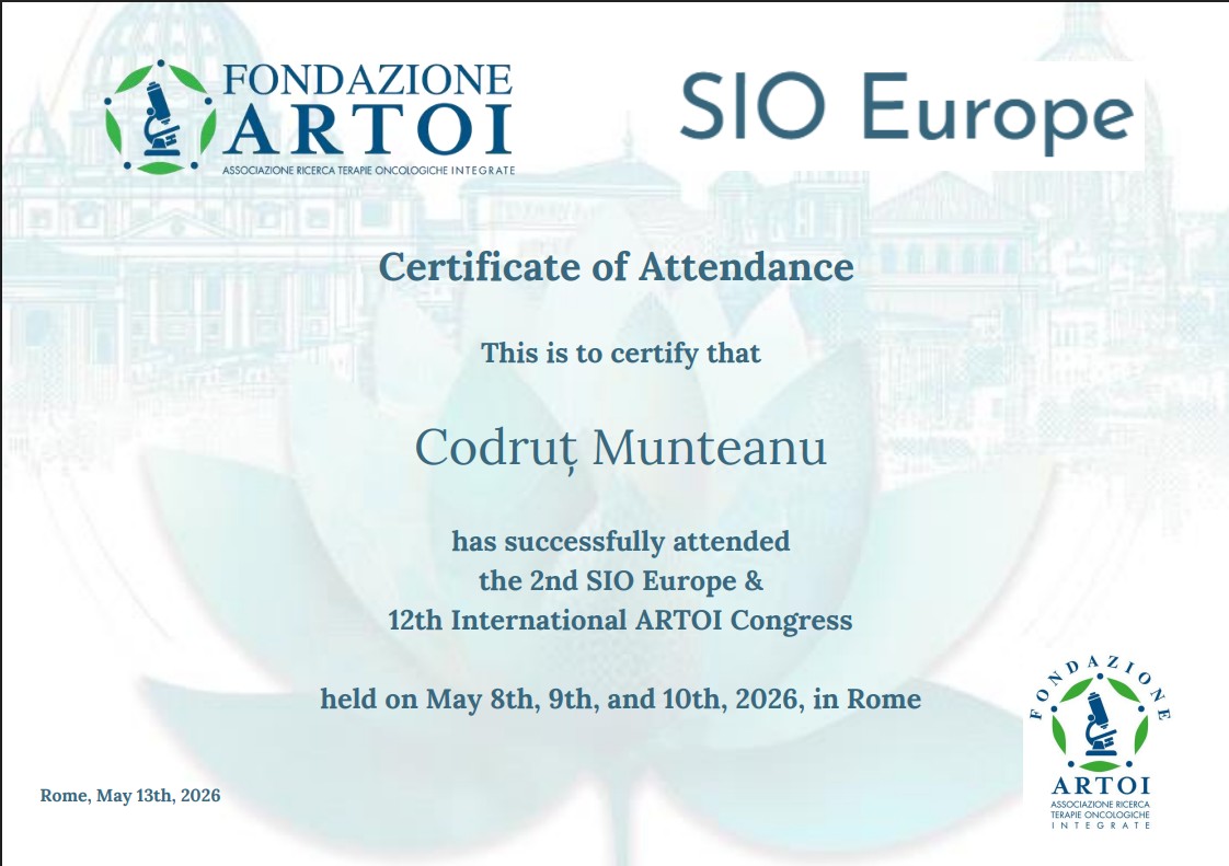 certificate attendance SIIO hyperthermia Congress Rome 2026 prof.univ.dr. Codrut Munteanu Societatea Romana Hipertermie Oncologica