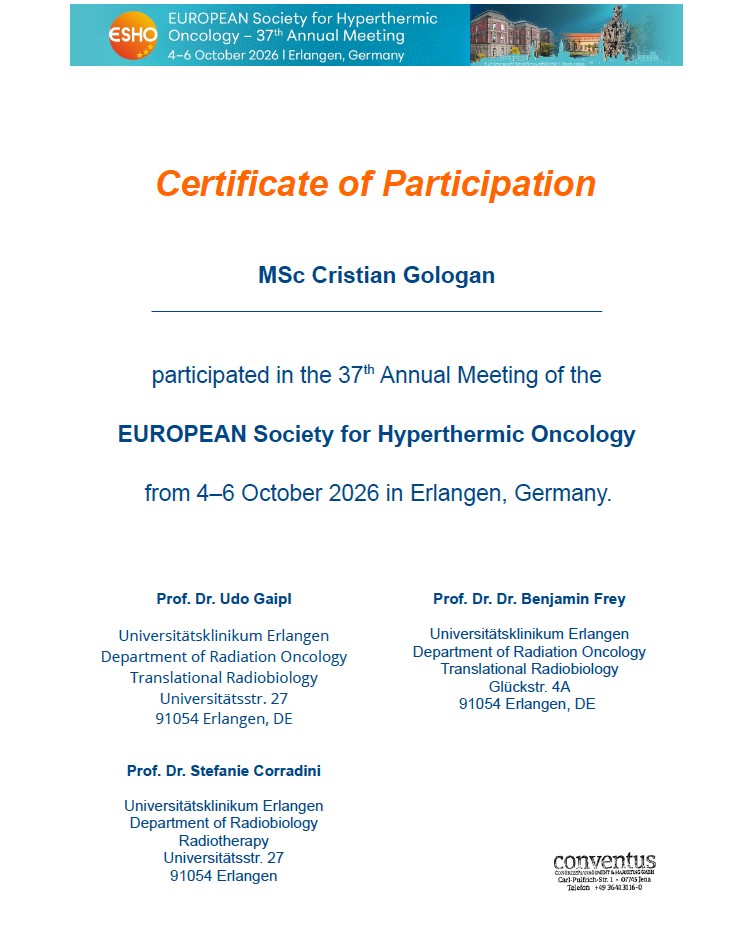 Certificate of attendance ESHO 2026 MSc Gologan Cristian