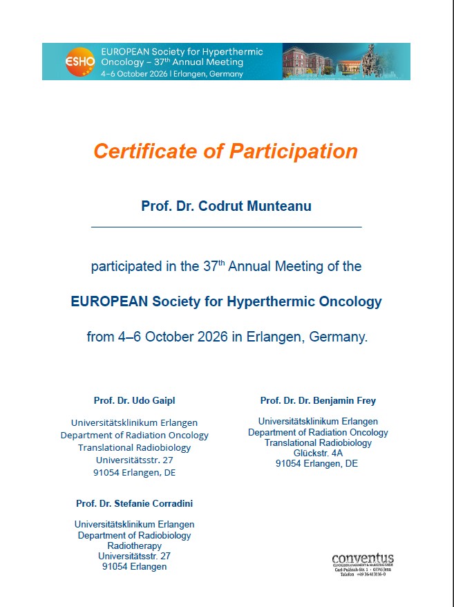 Certificate of attendance ESHO 2026 prof univ dr Codrut Munteanu